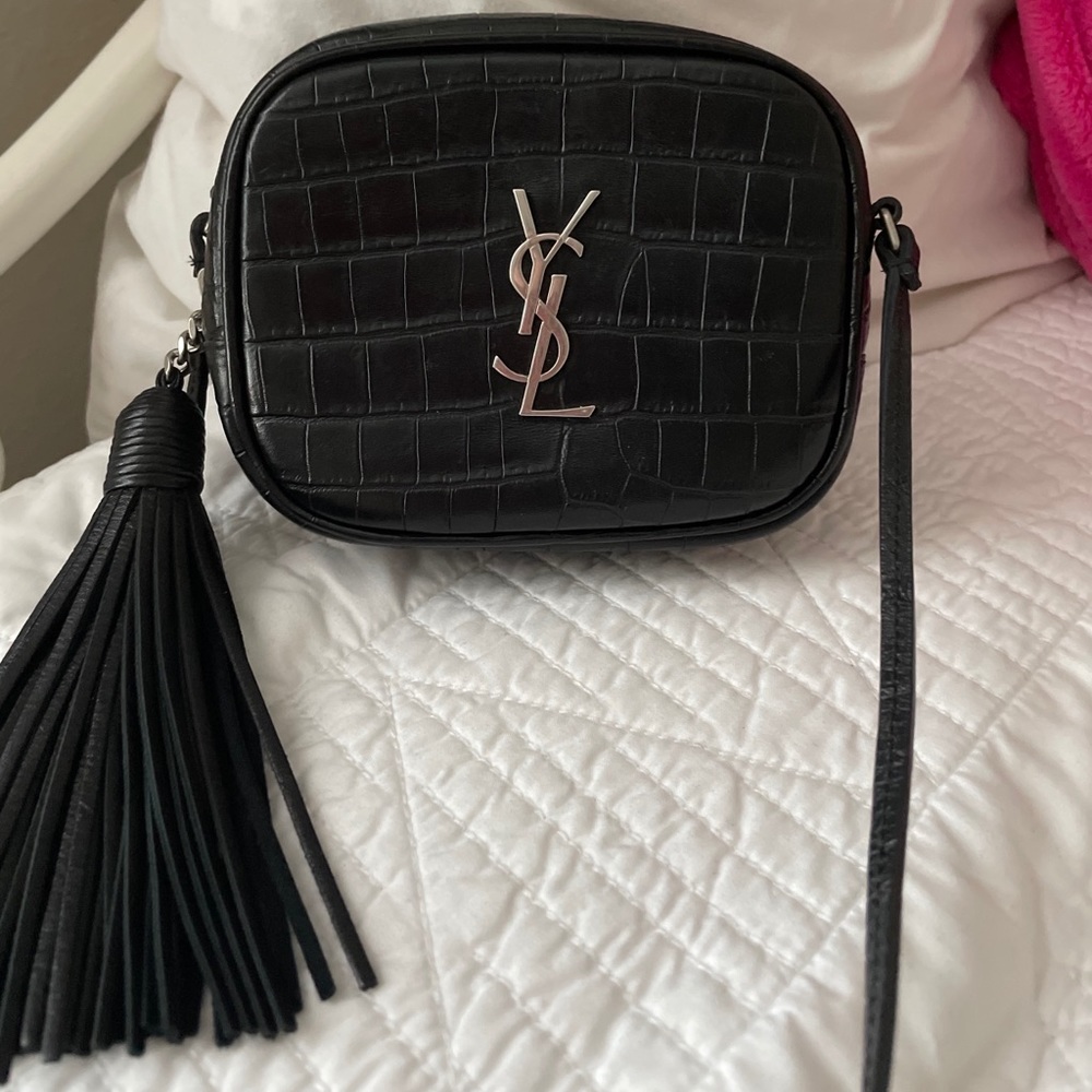 Authentic YSL Black Crock Embossed blogger bag